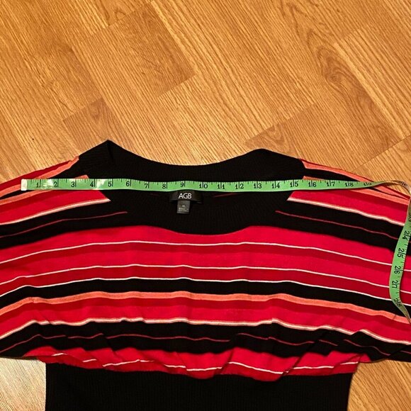 Vintage AGB Boat Neck Lightweight Knit Top Striped Reds/Pinks/Black Size (XL) - Picture 6 of 9
